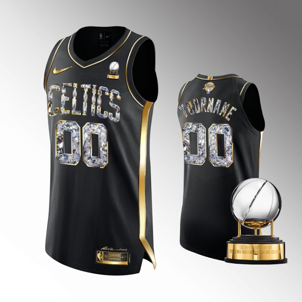 Men's Boston Celtics Custom #00 Eastern Conference 2022 Authentic Champions Black Diamond Edition Jersey 2401TQWU